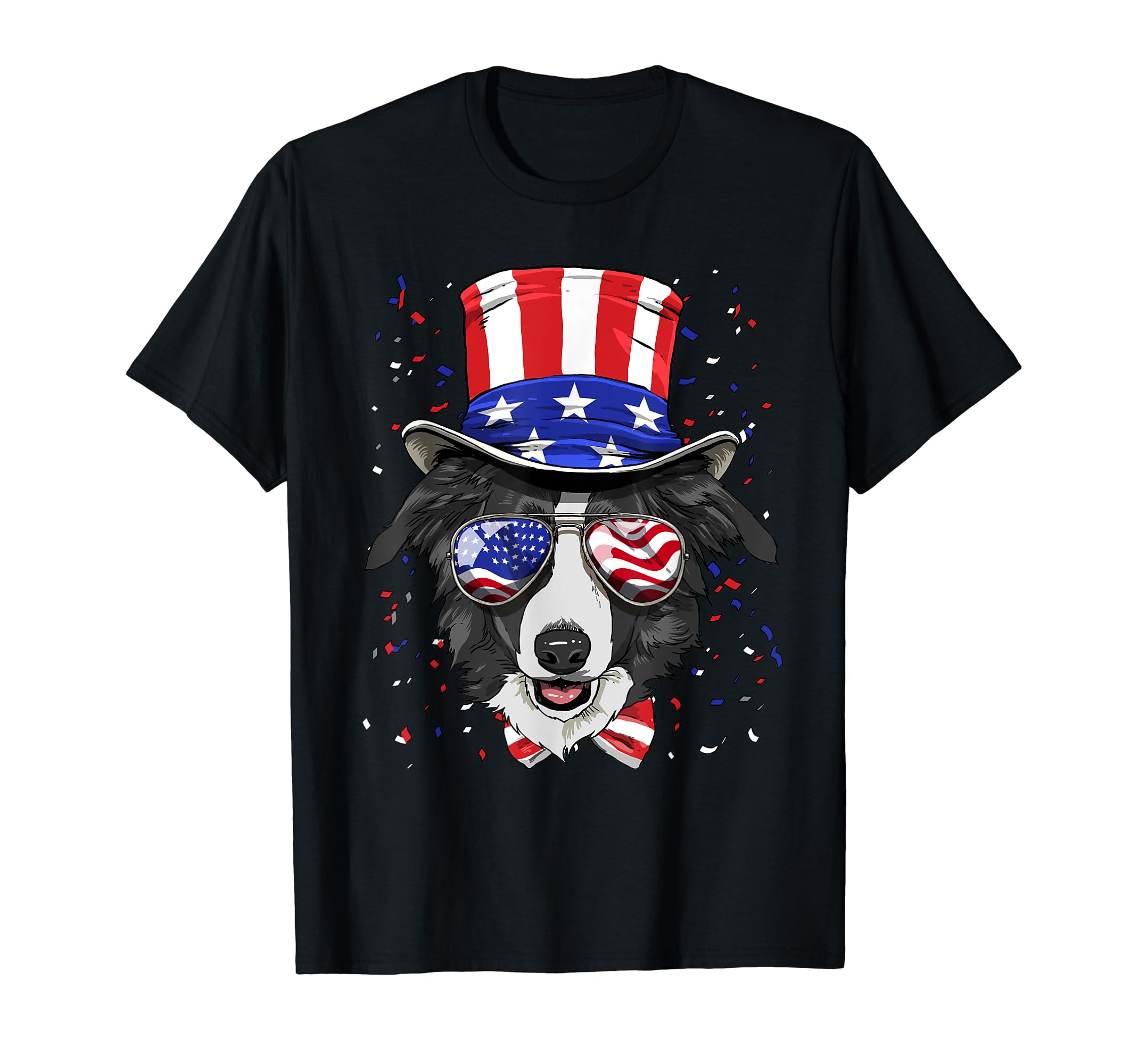 Border Collie 4th of July American Dog USA Flag T-Shirt