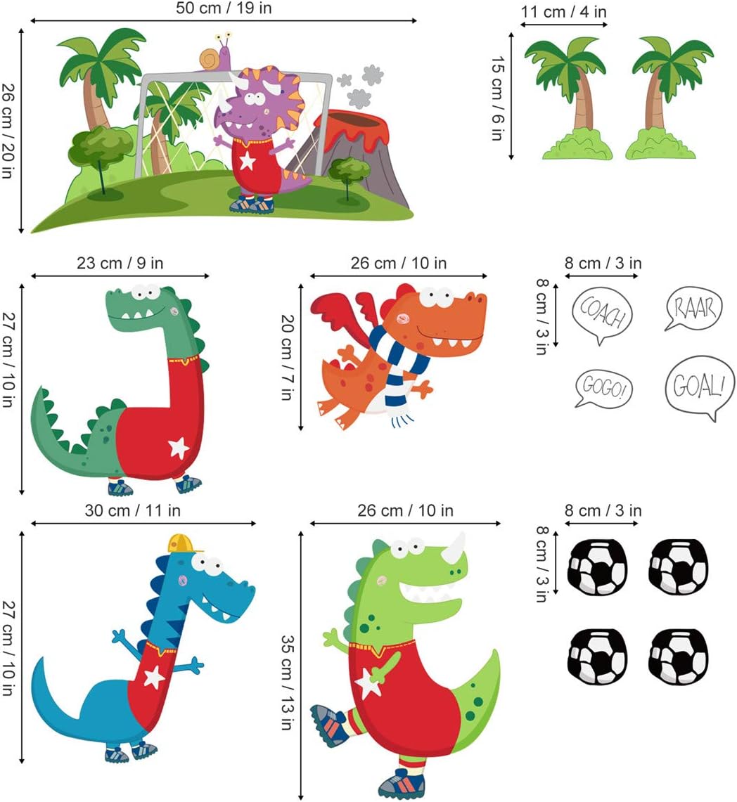 ufengke Cartoon Dinosaur Wall Stickers DIY Tree Football Wall Decals Art Decor for Kids Nursery Boys Bedroom Playroom - Image 5