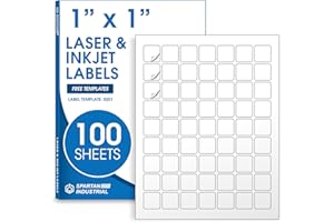 1" X 1" Square Printable Labels Compatible with Inkjet and Laser Printers - 100 Sheets, 6300 Matte White Paper Stickers for QR Codes, Barcodes, and Price Tags - Spartan Industrial