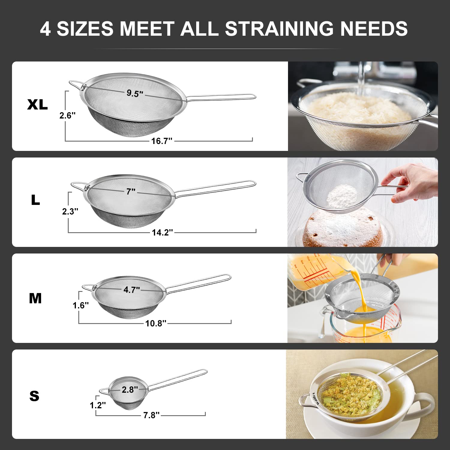 Walfos Extra Fine Mesh Strainer Set of 4-9.35