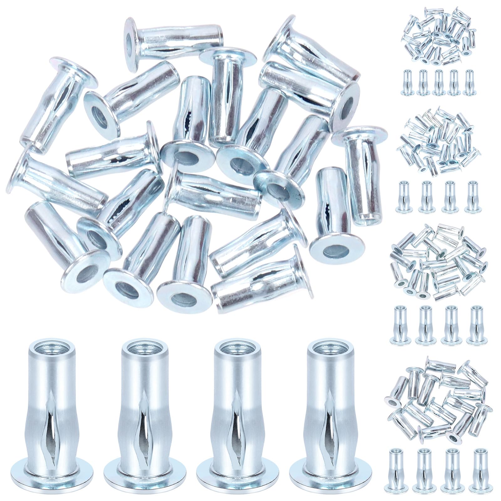 Mardatt 20Pcs M4 Multi-Grip Rivet Nuts, Zinc-Plated Pre-Bulbed Shank Flat Head Threaded Insert Nut, Carbon Steel Rivet Nuts for Construction Industrial