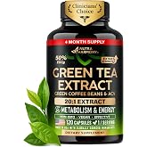 Green Tea Extract 20:1 + Green Coffee Bean &amp; Apple Cider Vinegar - 120 Caps | Extra Strength Natural Green Tea Supplement - Vegan for Women &amp; Men - 50% EGCG - Energy &amp; Metabolism Support