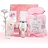 Valentines Day SPA Gifts for Women Self Care Gifts Get Well Soon Gifts, Rose Relaxing SPA Gifts Basket Care Package, Luxury Flannel Blanket Valentine's Day Gift for Her Wife Mom Grandma Friend Pink