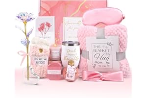 BEFERR Birthday Gifts for Women Self Care Gifts Get Well Soon Gifts, Rose Relaxing Spa Gifts Basket Care Package, Luxury Flannel Blanket, Unique Mothers Day Idea Gifts for Mom Her Grandma Friend Sister Wife