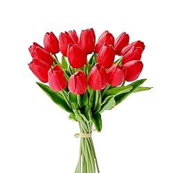 Mandy's Artificial Tulips 20 Stems Red PU Faux
