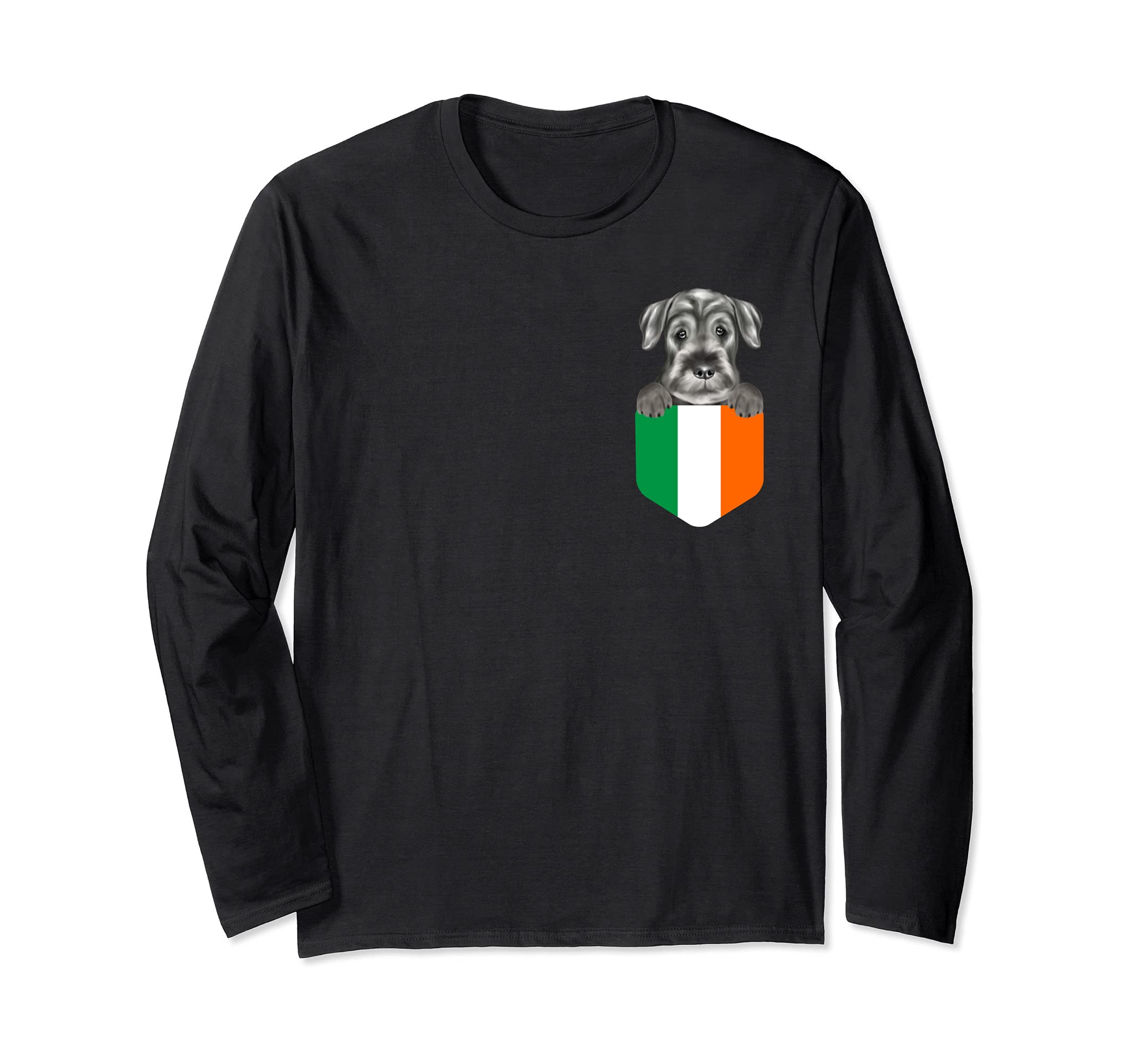 Ireland Flag Standard Schnauzer Dog In Pocket Long Sleeve T-Shirt