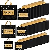 Gueevin 200 Pcs Thanks Bags with Handle Bulk Thank You Merchandise Bags 3 Size Plastic Packet Retail Shopping Package for Boutique 9 x 12'', 12 x 14'', 13 x 15''(Black and Gold)