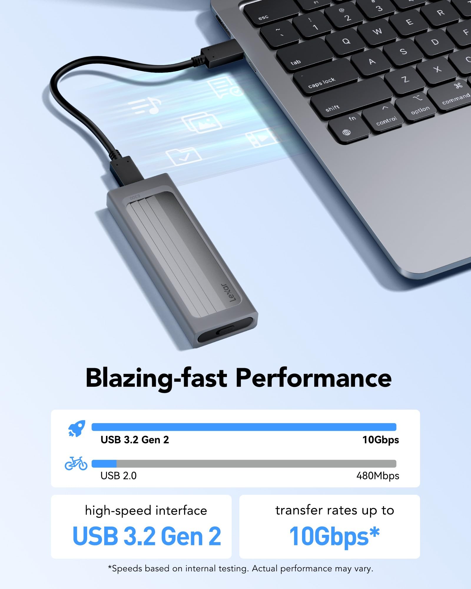Lexar M.2 NVMe SSD-Gehäuse mit USB-C-Adapter, NVMe-Gehäuse mit 10 Gbit/s USB 3.2 Gen 2 für PCIe NVMe M-Key/M+B-Key-SSDs, externes M.2-SSD-Gehäuse in den Größen 2230/2242/2260/2280 3