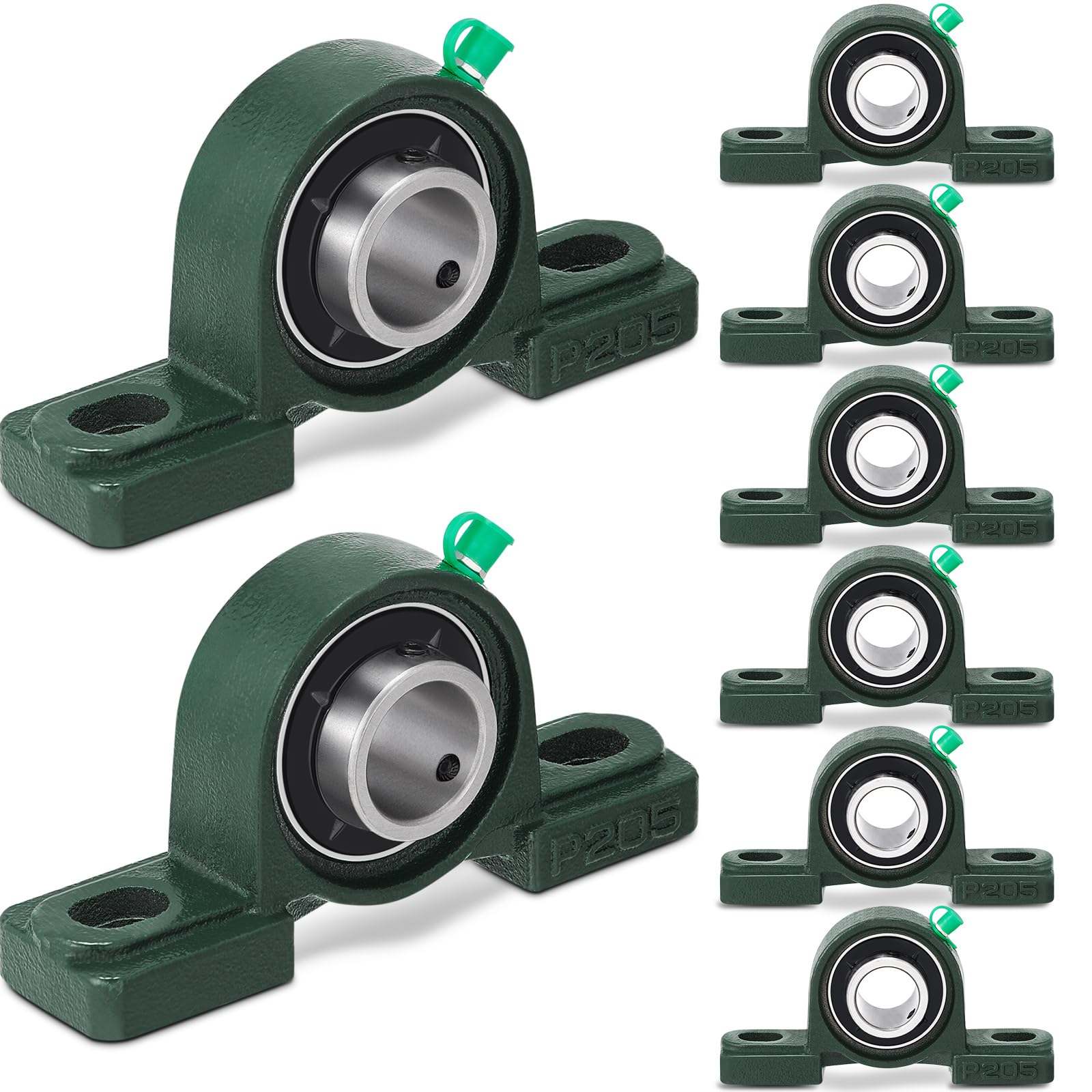 Photo 1 of ***(MISSING PARTS/ PARTS ONLY/ NON FUNCTIONAL)***Gisafai 8 Pcs UCP205-16 Pillow Block Bearing with 1" Bore Flange Mounted Pillow Block Ball Bearing Self Alignment Cast Iron Housing Steel Unit for Industry, Green