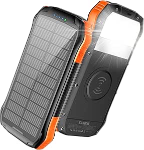 Power Bank, Solar Charger with Qi Wireless Charger and 2 USB Port Ultra Waterproof Soxono Portable Phone Charger 16000mAh External Battery Pack with 15 LEDs Flashlight for iPhone, iPad, Samsung