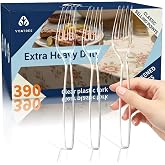 Voatree 390 Count Extra Heavy Duty Clear Plastic Forks Disposable | BPA-Free, Heat Resistant, Solid and Durable Disposable Forks Bulk, Premium Plastic Forks Heavy Duty for Party Supply