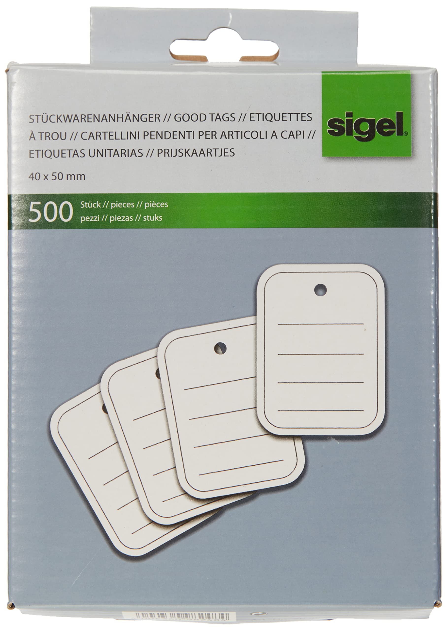SIGEL ZB350 Holed Price Tags, 4 x 5 cm, lined, White, 500 Pieces