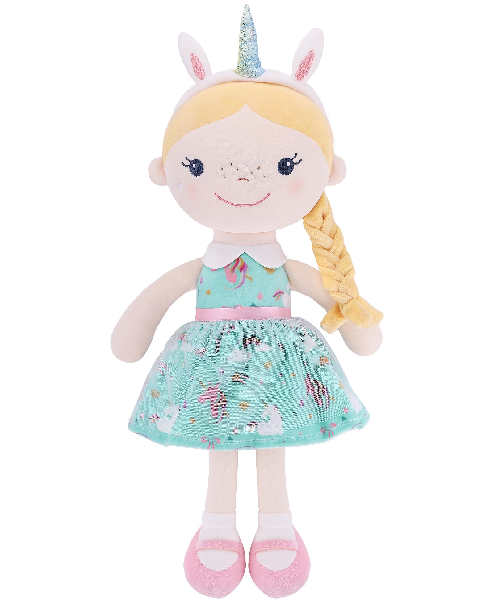 Photo 1 of Soft Baby Doll Toys (16'') for Girls, My First Baby Rag Dolls for 1 Year Old Girl Birthday Gift Plush Doll Toys Machine Washable Baby Doll for Toddler Kids Infants - Unicorn Girl