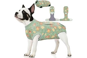 PetWarm Recovery Suit for Dogs After Surgery, Dog Recovery Collars and Cones Alternative Dog Abdominal Wounds Bandages, Anti-Licking Pet Surgical Recovery Snuggly Suit, Monkey Pattern, Green, M