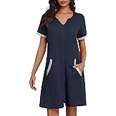 Ekouaer Women Zipper Robe Waffle Short Sleeve Bathrobes Lightweight Knee Length Housecoat with Pockets S-3XL