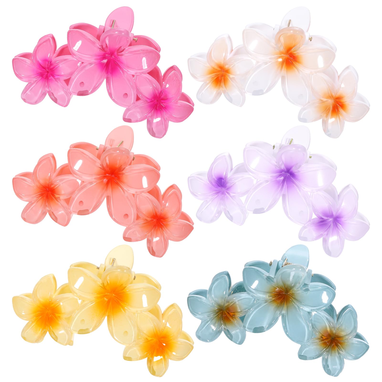 Huiguli Hair Clips for Women, 6Pcs Hair Claw Clips Flower for Thick Hair Thin Hair, Hawaiian Colourful Flower Hair Accessories, Non-slip Hair Tools, Hair Styling Accessories for Women (S)