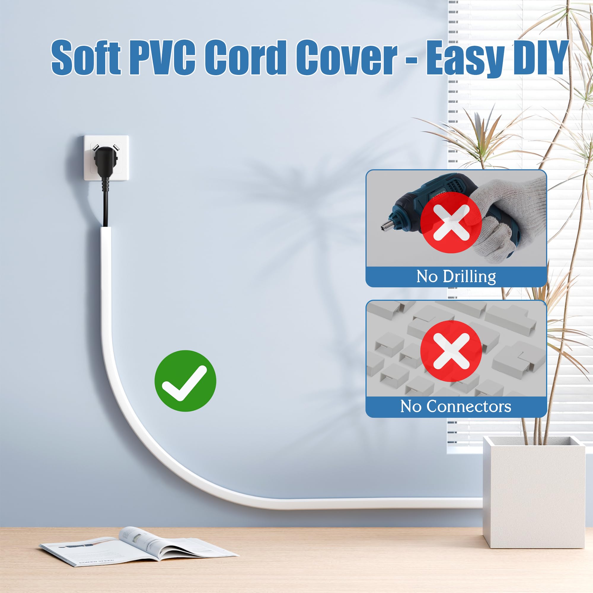 Wall Cord Hider 78in, Soft PVC Cord Covers for