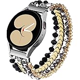 Lerobo Beaded Bracelet Band Compatible with Galaxy Watch 7/6/5/4/Active 2 40mm 44mm/Watch 4 Classic 42mm 46mm/6 Classic 43mm 47mm/5 Pro 45mm, Women Girl 20mm Handmade Fashion Stretchy Watch Band