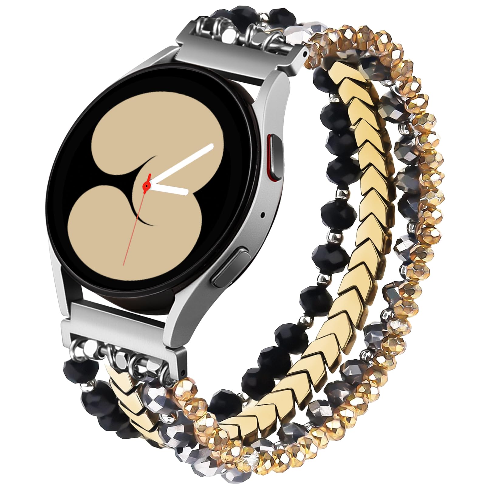 Photo 1 of Lerobo Band Compatible with Galaxy Watch 6 Bands 7/6/5/4 40mm 44mm Active 2 Watch 4 Classic 42mm 46mm Watch 5 Pro 45mm Band Women Girl 20mm Stylish Fashionable Elastic Crystal Watch Band, Black Gold