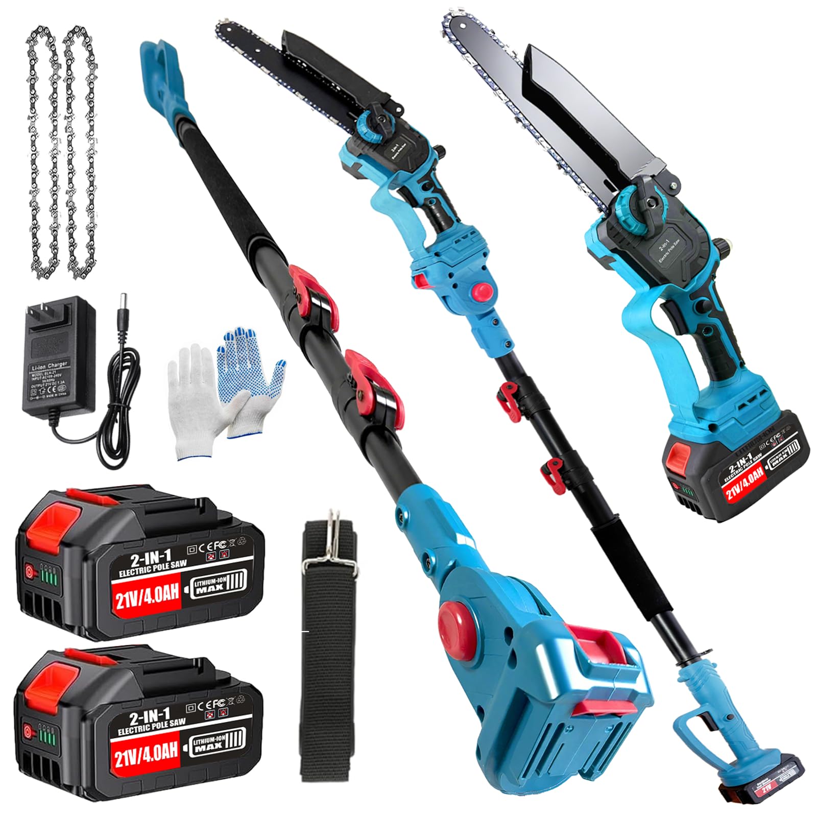 Photo 1 of 2-In-1 Electric Pole Saws for Tree Trimming, 8 Inch Mini Chainsaw with Extension Pole&2×4.0Ah Batteries, 16FT Cordless Pole Saw Battery Powered, Brushless Motor, Tree Trimmer Limb Branch Cutter Pruner