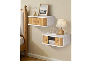 SUMGAR Floating Nightstand Set of 2 White Night Stand Boho Bedside Table Organiser Small Spaces Wall Mounted Shelf Storage wi