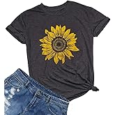 Sunflower Shirts for Women Cute Graphic Tee Shirts Letter Print Funny Tee Shirts Top