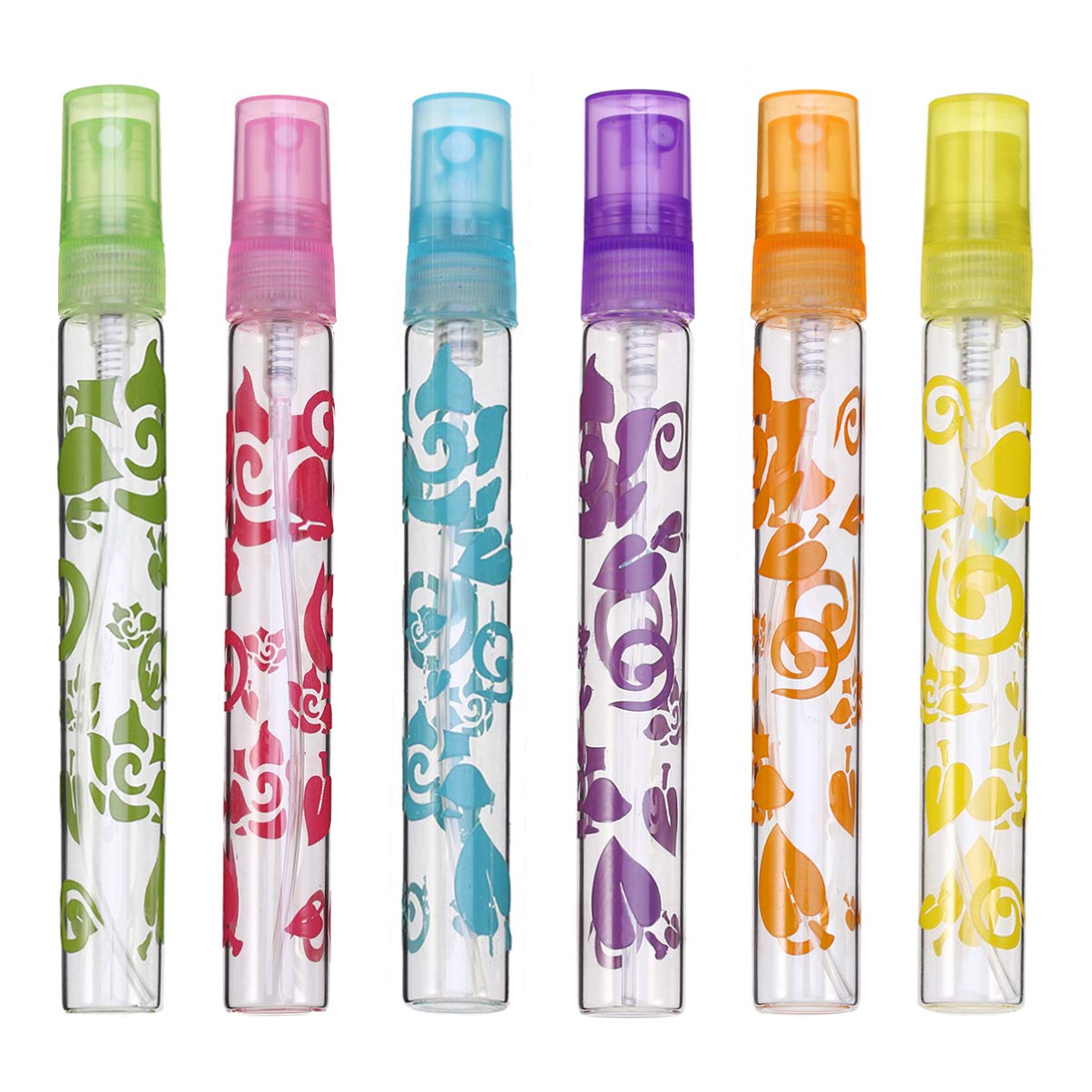 Frcolor 6 Pcs 10ml Refillable Cosmetic Perfume Atomizer Empty Perfume Bottle for Traveling(Green Pink Purple Blue Orange Yellow Yellow)