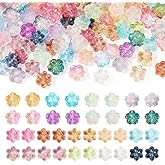 FASHEWELRY 120 Pcs Crystal Glass Flower Beads Bulk Assorted Cute Sparkle Floral Shape Spacer Bead Clear Glass Beads for Bracelets Necklace Earring Bouquet Jewelry Making