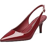 NUMALEO Slingback Heels for Women Pointed Close Toe Kitten Heels Patent Pumps Dress Party Comfy Stiletto 2.5 Inch Dress Shoes