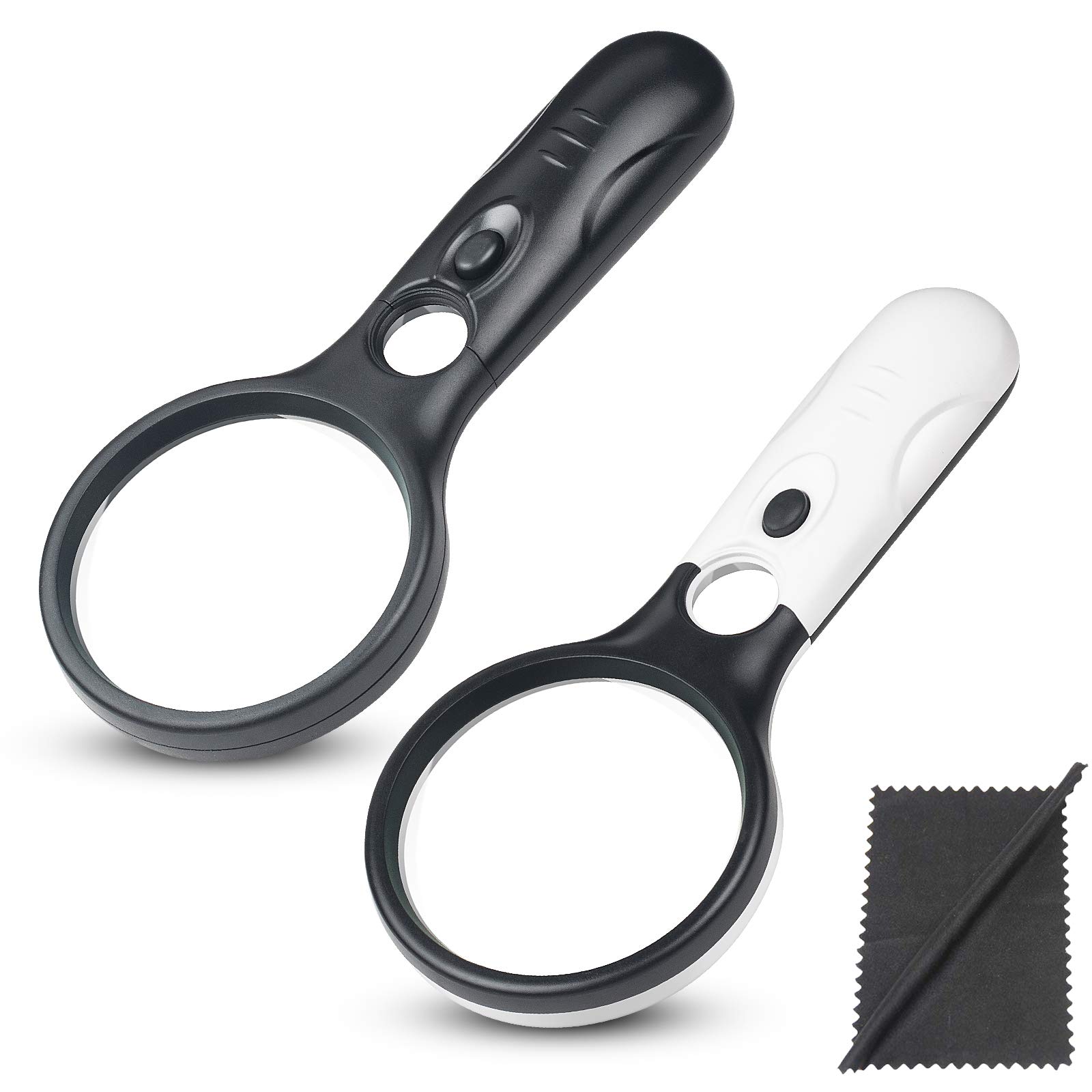 2 Pack Magnifying Glass with Light - 3X 45X Handheld Magnifier with 3 LED Light, High Clarity & Lightweight Magnifying Glass for Seniors Reading, Inspection, Crafts, Exploring - with Lens Cloth