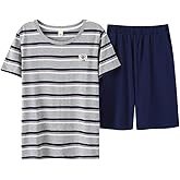 Big Boys Pajamas,Long Plaid Strips Cotton Shorts Tee Shirt Sleepwear Teens 8-18 Years