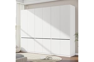 LABROSKIA Bedroom Armoire Wardrobe Closet with 6 Doors: 75" White Wardrobe Cabinet for Clothes, Wooden Closet with Hanging Rod, Modern Armoire with Shelves (3)