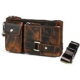 Handadsume Water Resistant Canvas + Leather Hiking Riding Travel Fanny Waist Pack Small Phone Pouch For Men Women FB811-29 (Z-8135-100% Leather)