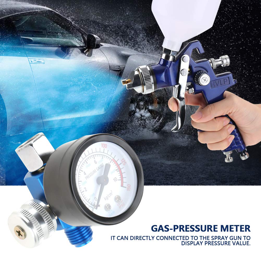 Air Pressure Regulator, 1/4" Air Paint Spray Gun Pressure Gauge with Air Compressor Control Valve 4.3 cm/1.7 in 0-10 bar (0-150 psi) - Image 4