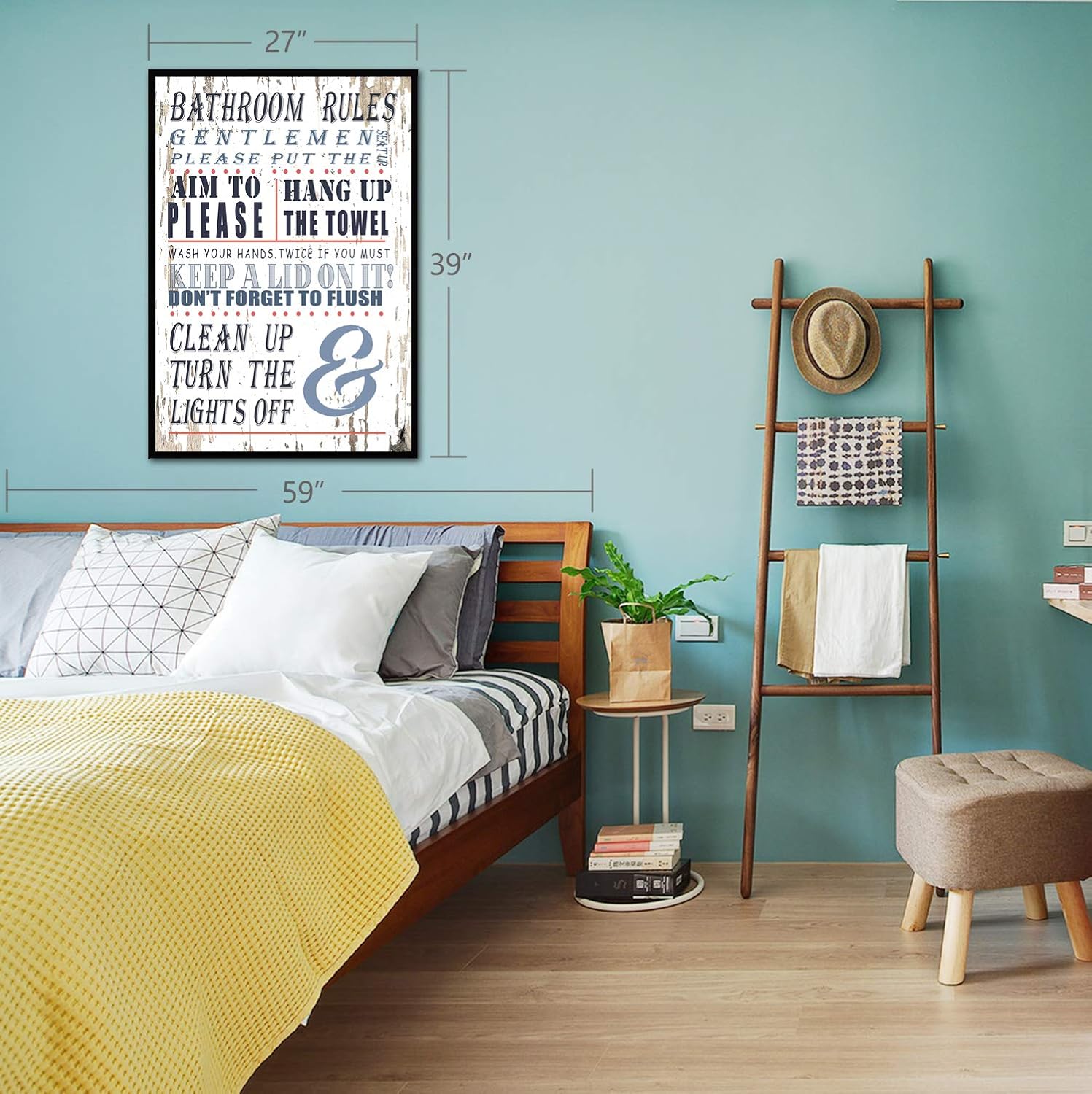 Bathroom Rules 14x18 Framed Bathroom Signs Canvas Print Home Decor Wall Art Black Real Wood ...