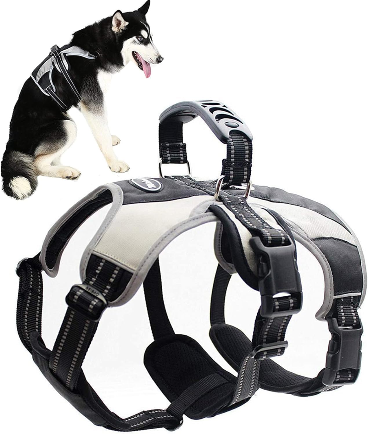 Mihachi Escape Proof Dog Harness - No Pull Reflective Dogs Harness Vest with Lift Handle, Adjustable Soft Padded No Slip Pet Harness Training Easy Control for Medium Large Dogs