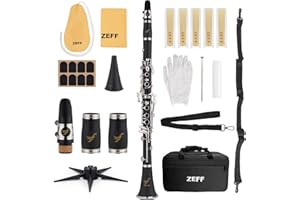 ZEFF Bb Clarinet, Student Beginner Clarinet with 2 Barrels, Nickel-plated Keys, Case, Stand, 5 Reeds, Cleaning Cloth, Cork Grease, Mouthpiece Brush and Pad Brush