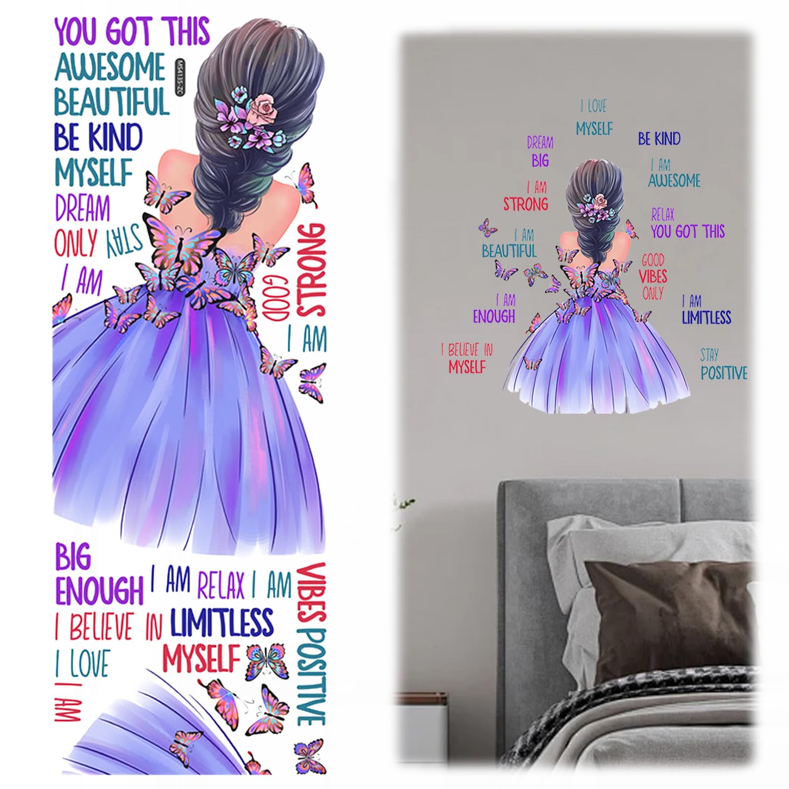 Wall Stickers Decor for Girls Bedroom, Butterfly Wall Decals for Girls Bedroom, Stickers for Living Room Wall Decoration, Girl Religious Butterfly Wall Decal Sticker, Positive Saying (Purple)