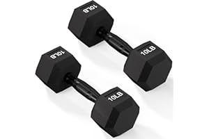 Fitvids Rubber Encased Exercise & Fitness Hex Dumbbell, Hand Weights with Anti-Slip Metal Handle for Home Gym, Multiple Sizes