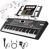 61 Key Keyboard Piano, Portable Electronic Keyboard Piano for Beginners with Speakers, Microphone, Sheet Music Stand, 100 Voices, 100 Rhythms, Digital Music Keyboard Built-In Speakers