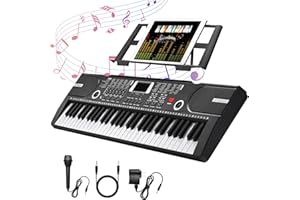 HERTMUN 61 Key Keyboard Piano, Portable Electronic Keyboard Piano for Beginners with Speakers, Microphone, Sheet Music Stand, 100 Voices, 100 Rhythms, Digital Music Keyboard Built-In Speakers