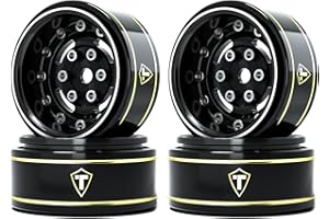 TREAL 1.0 Beadlock Wheels Deep Dish Rims (4P) for SCX24 AX24 FCX24 TRX4M 1/24 1/18 Crawler Car-Type F(Black)
