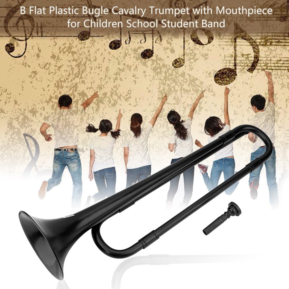 Alomejor Trumpet B Flat Bugle Cavalry Trumpet Environmentally Friendly Plastic with Mouthpiece for School Band Cavalry Miltary Orchestra(Black): Sports & Outdoors