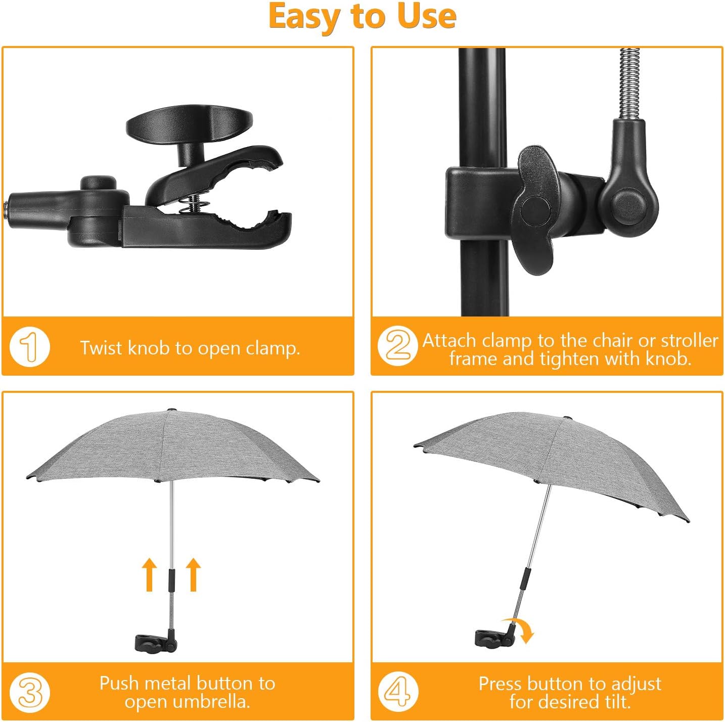 Winload Pushchair Parasol, Universal Pram Umbrella with 50+ UV Protection - Image 5