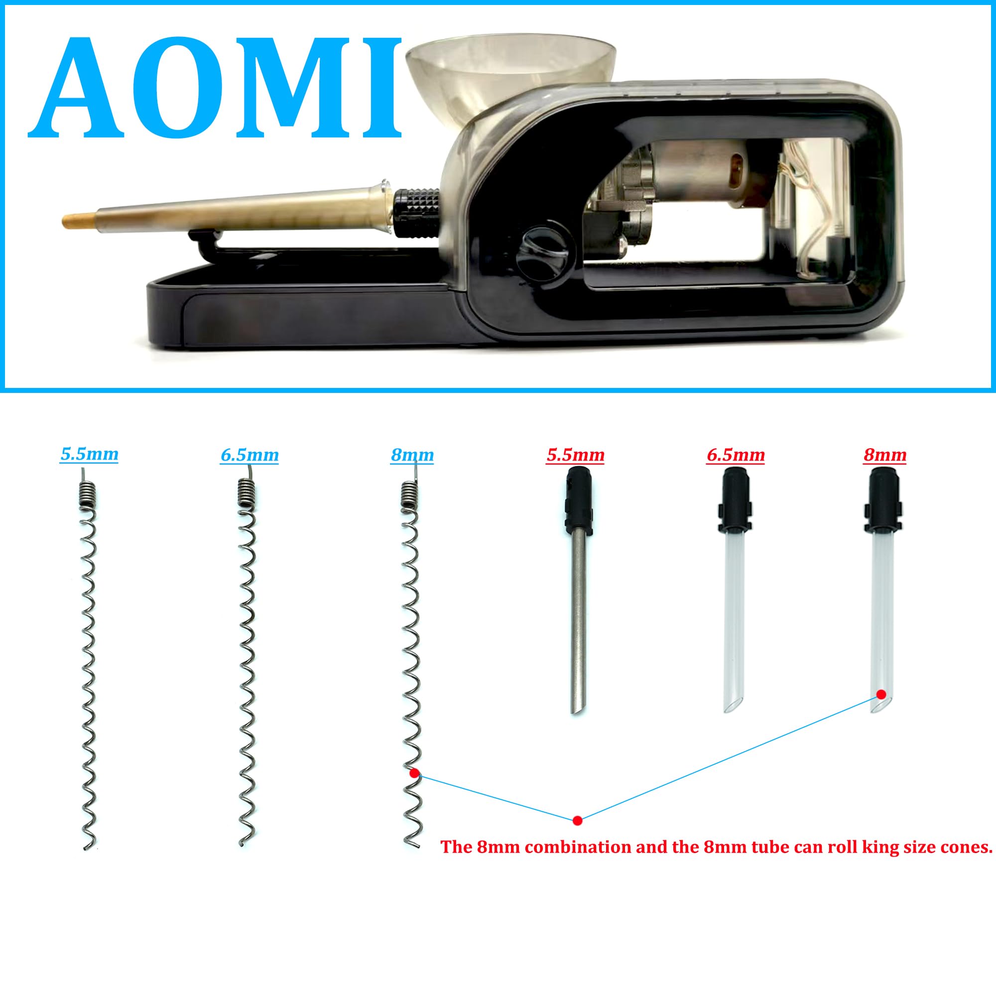 Electric Tobacco Cigarette Rolling Machine, Portable Cone Loader Injector Machine, Multi-Color Pulsating Light Black Adjustable Roller for Cigarette Fit 5.5/6.5/8mm & Pre Rolled Cones for King Size