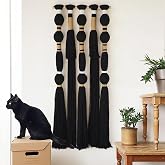 Macrame Wall Hanging Black Spherical Tassel Geometric Wall Art 15.7"W*39"L | Black Wall Art, Boho Style Piece, Modern Home Accent, Bedroom Hanging Decor, for Living Room, Apartment Interior Touch
