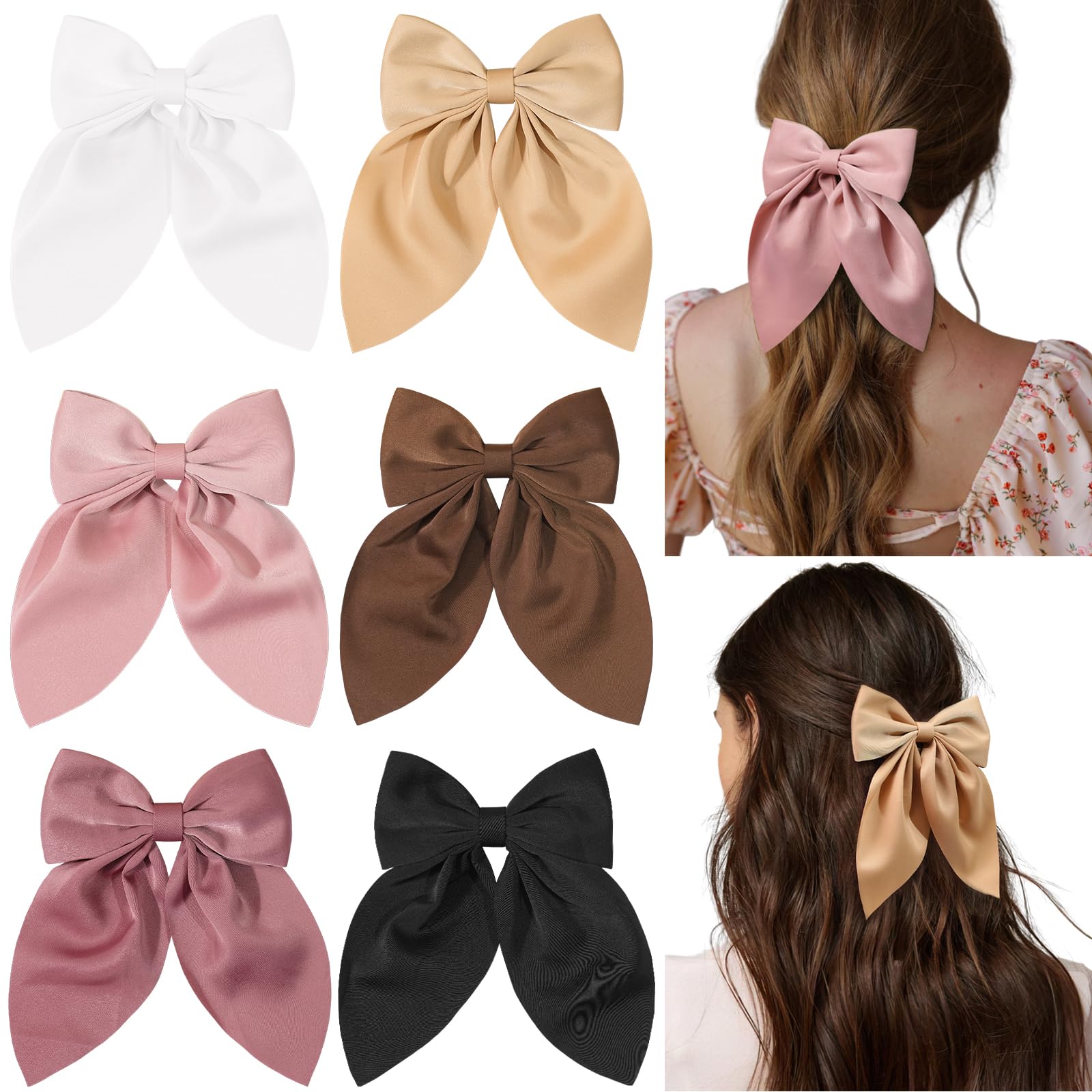 NOT FOR SALE - 8pc Satin Bow Hair Clips Long Tail Ribbon Barrettes Neutral Amazon.com : 10PCS Silky Satin Hair Bows Hair Clip Ribbon  main image 2