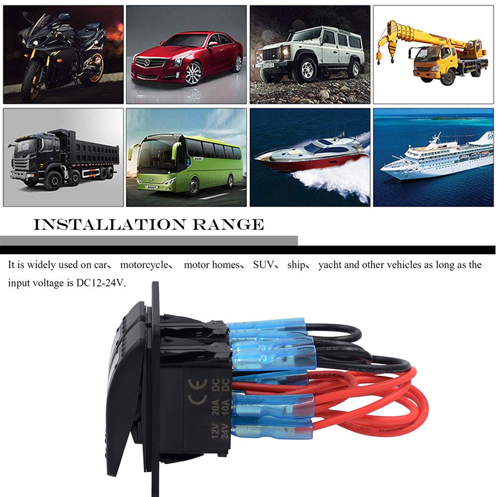 JUST N1 Rocker Switch Panel 2 Gang Waterproof Marine Boat LED Indicator with Circuit Breaker for 12V RV Auto Car Vehicle Truck Trailer Styling Fuse Panel On-Off Universal