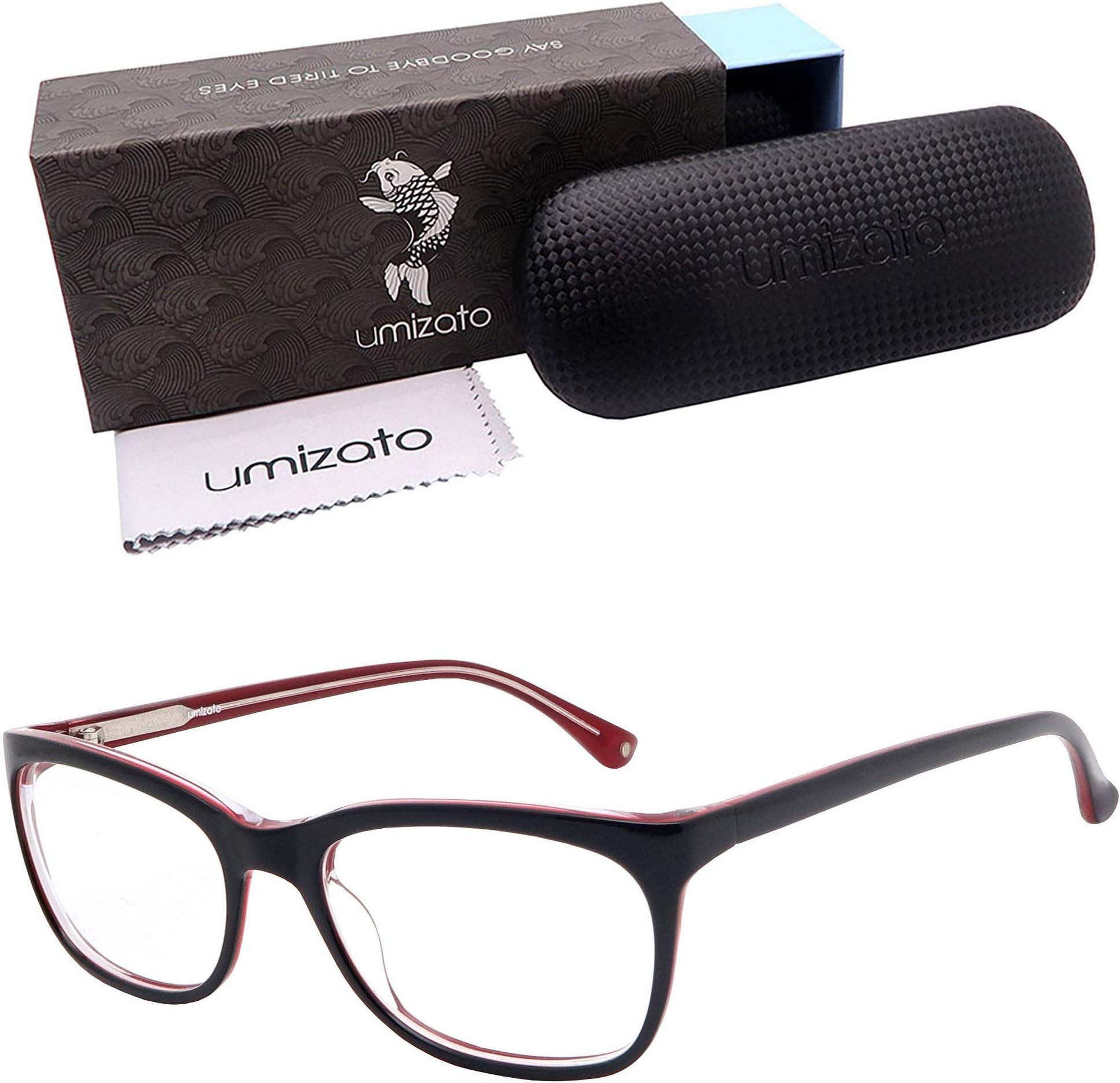 Umizato Light Senstivity Eye Glasses, Migraine Protection, Blue Blockers for Women - Handcrafted Computer Screen & Gaming Eyewear, Sleep Better, UV Blocking, Anti-Glare (Charlotte Black Red)