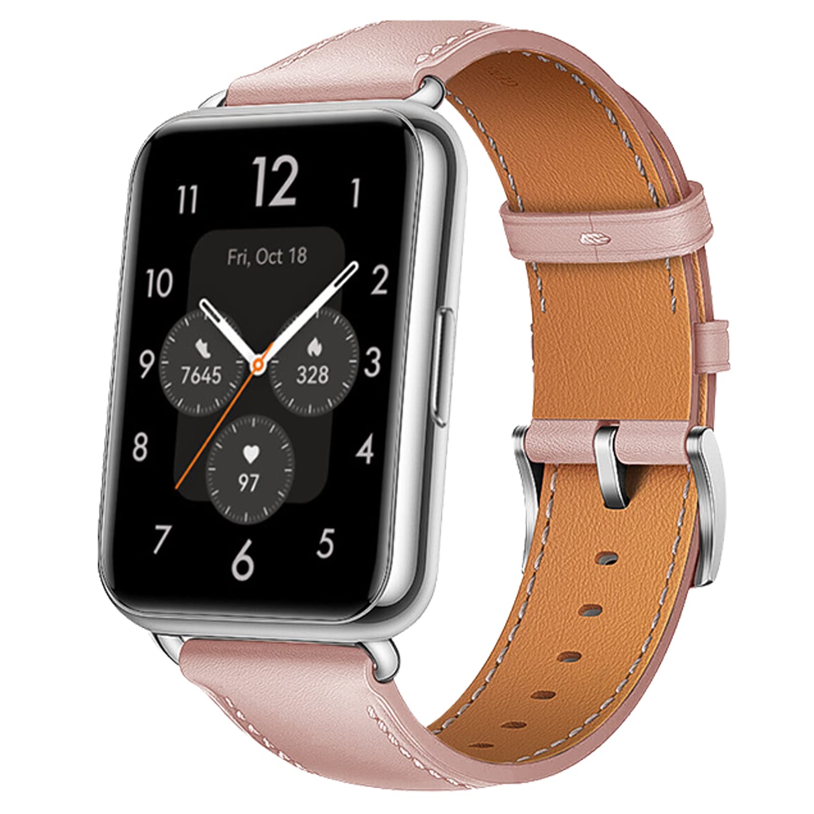 Miimall Compatible for Huawei Watch Fit 2 Leather Strap, Genuine Leather Adjustable Band with Stainless Steel Buckle, Replacement Bracelet Strap for Huawei Watch Fit 5-Pink